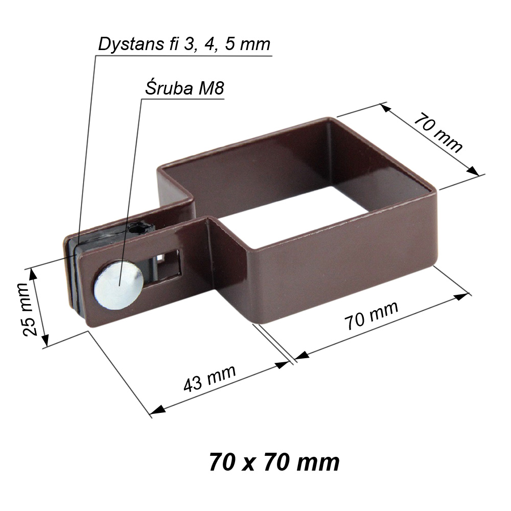 obejma kwadratowa koncowa 70x70 mm brazwa ral 8017 komplet wymiary opisym)