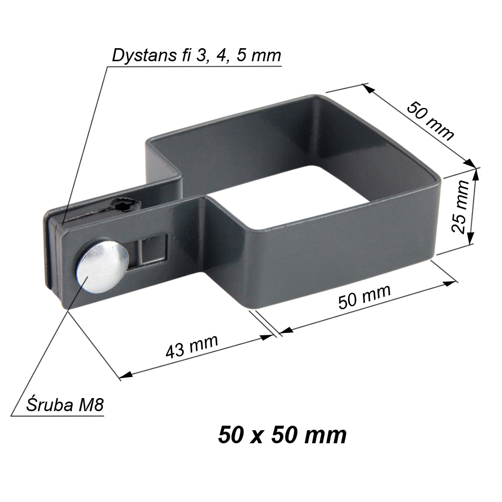 obema kwadratowa koncowa 50x50 mm grafit RAL 7016 komplet wymiary opis
