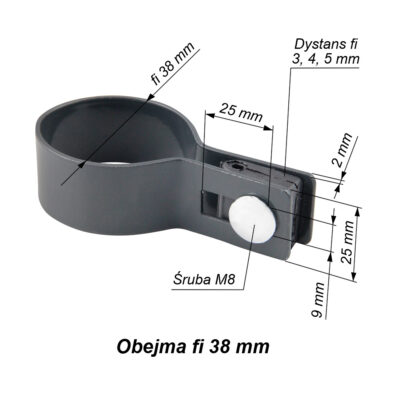 obejma panelowa okrągła grafit komplet38mm