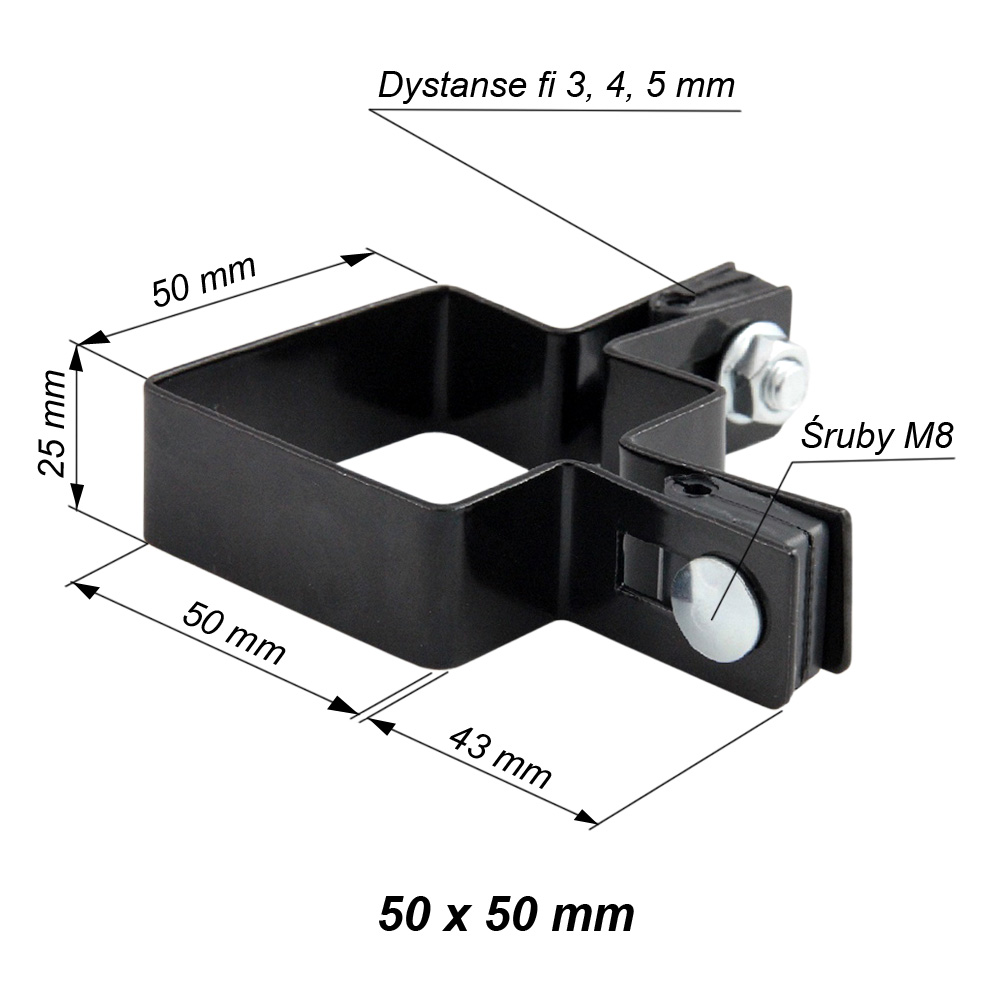 obejma kwadratowa narozna 50x50 mm komplet czarna ral 9005 wymiary opis