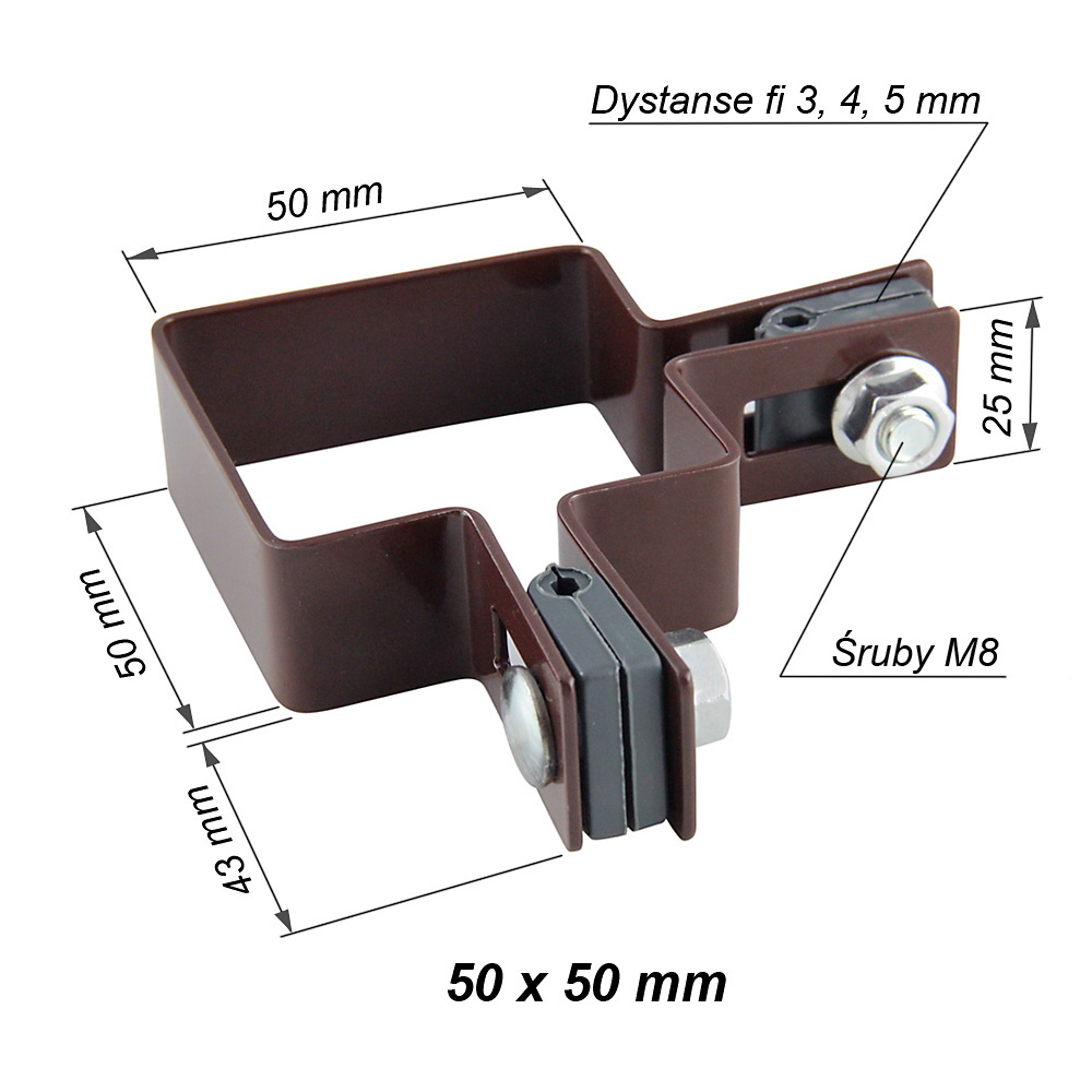 obejma kwadratowa narozna brazowa 50 mm komplet opis