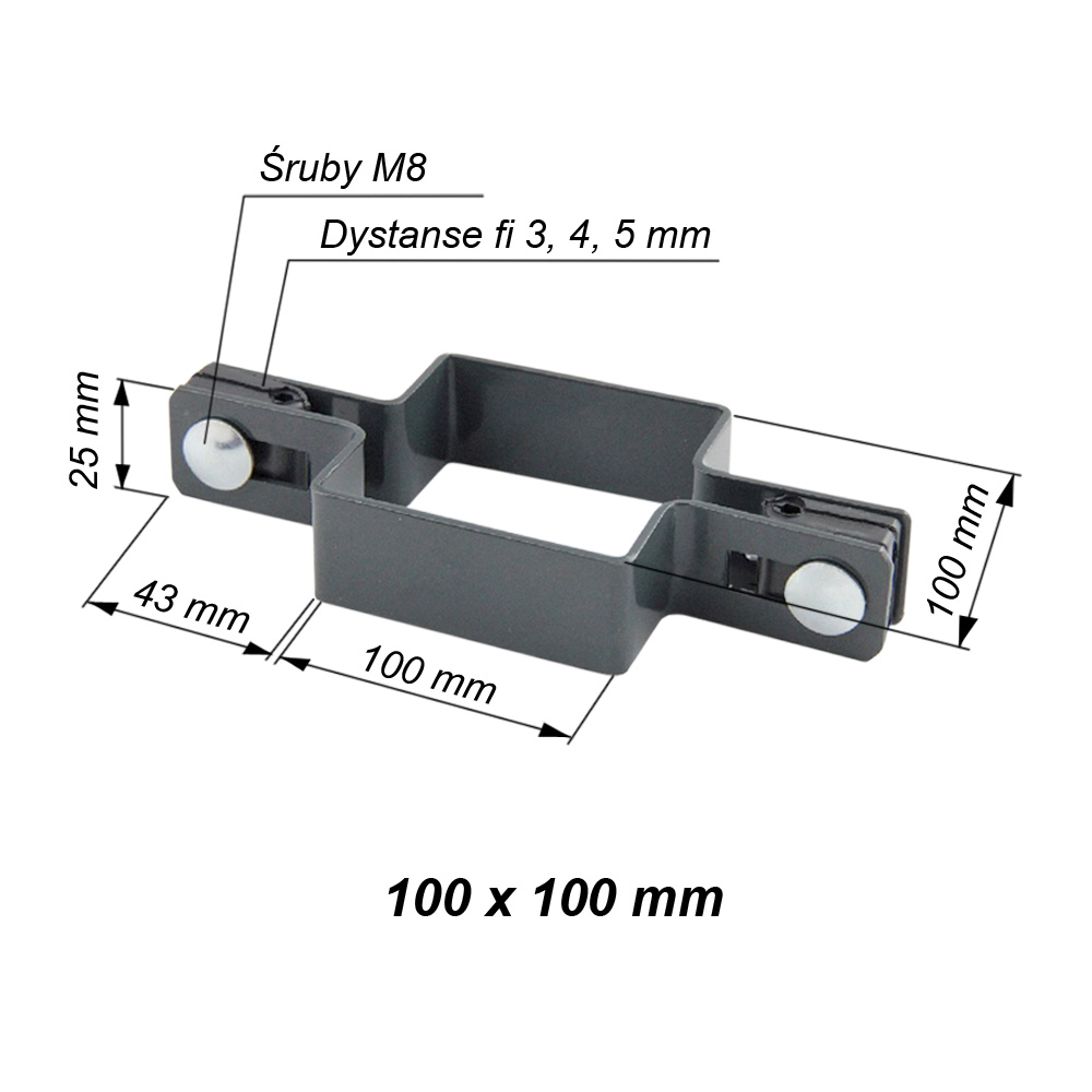 obejma kwadratowa posredia 100x100 mm grafit ral 7016 komplet wymiary opis