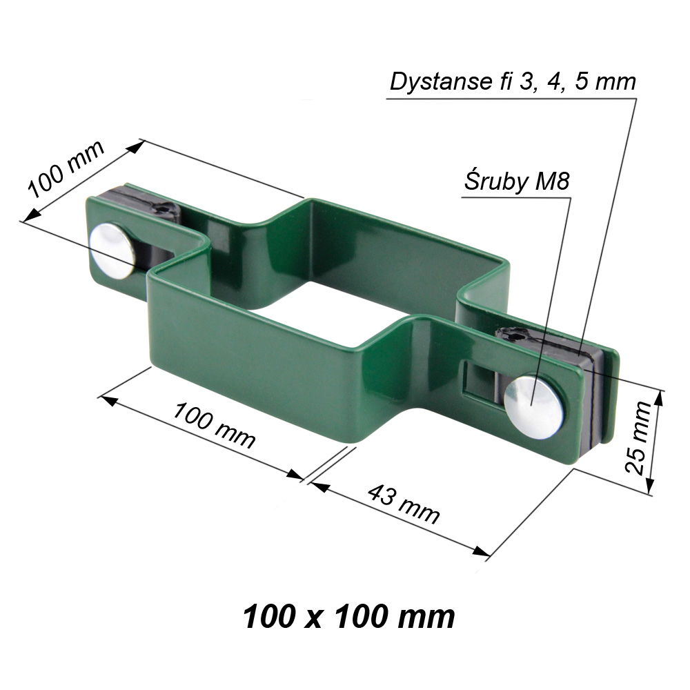 obejma kwadratowa posredia 100x100 mm zielona ral 6005 komplet wymiary opis