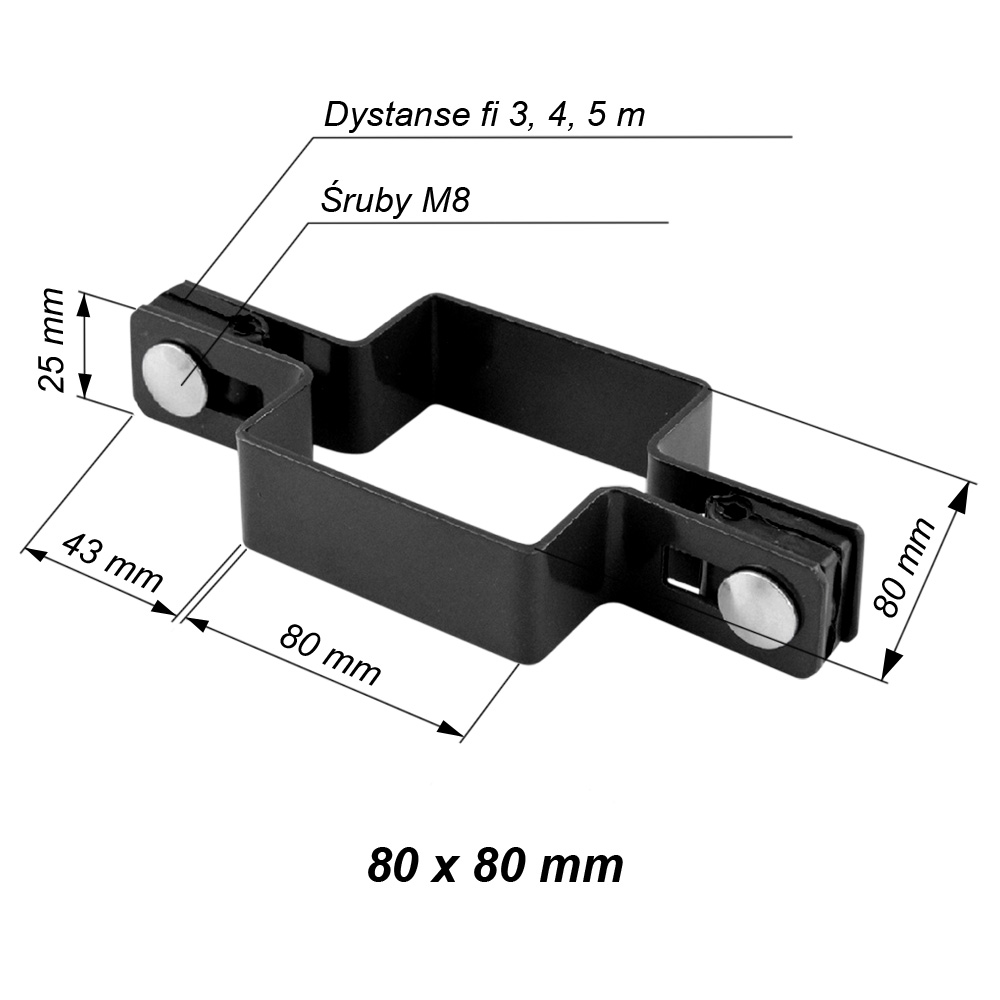 obejma kwadratowa posredia 80x80 mm czarna ral 9005 komplet wymiary opis