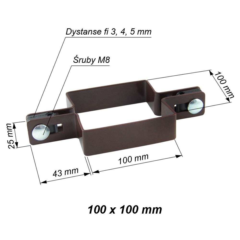 obejma kwadratowa pośrednia 100x100 mm brązowa ral 8017 wymiary opis
