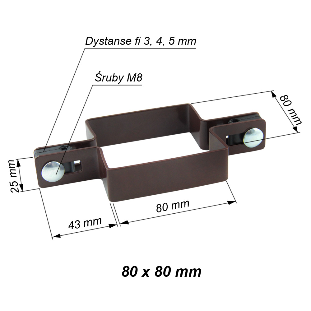 obejma pośrednia kwadratowa 80x80 mm brazowa ral 8017 wymiary opis