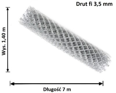 siatka ogrodzeniowa ocynkowana drut 3,5 mm oczko 60x60 mm wys. 1,40 m x 7m