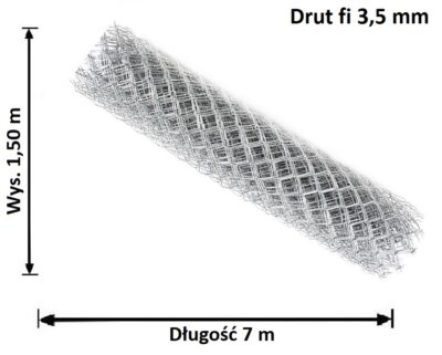 siatka ogrodzeniowa ocynkowana drut 3,5 mm oczko 60x60 mm wys. 1,50 m x 7m