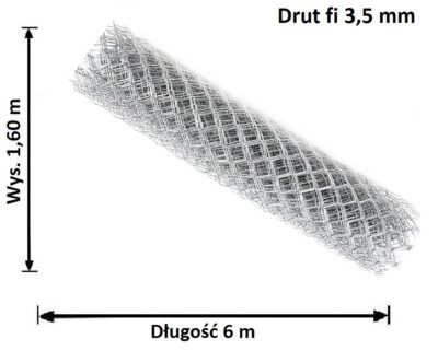 siatka ogrodzeniowa ocynkowana drut 3,5 mm oczko 60x60 mm wys. 1,60 m x 6m