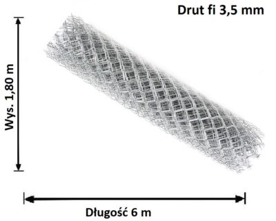 siatka ogrodzeniowa ocynkowana drut 3,5 mm oczko 60x60 mm wys. 1,80 m x 6m