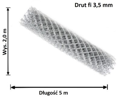 siatka ogrodzeniowa ocynkowana drut 3,5 mm oczko 60x60 mm wys. 2,0 m x 5m