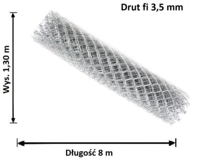 siatka ogrodzeniowa ocynkowana drut 3,5 mm oczko 6ox60 mm wys. 1,30 m x 8 m