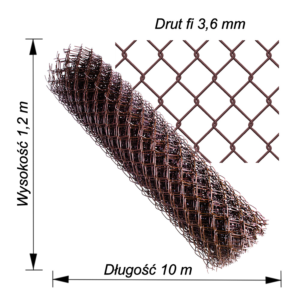 siatka ogrodzeniowa brazowa drut3.6mm wys1,2m dł10m