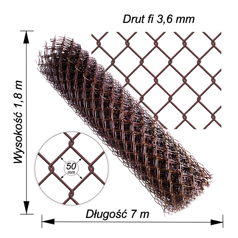 siatka ogrodzeniowa brazowa drut3.6mm wys1,8m dł7m