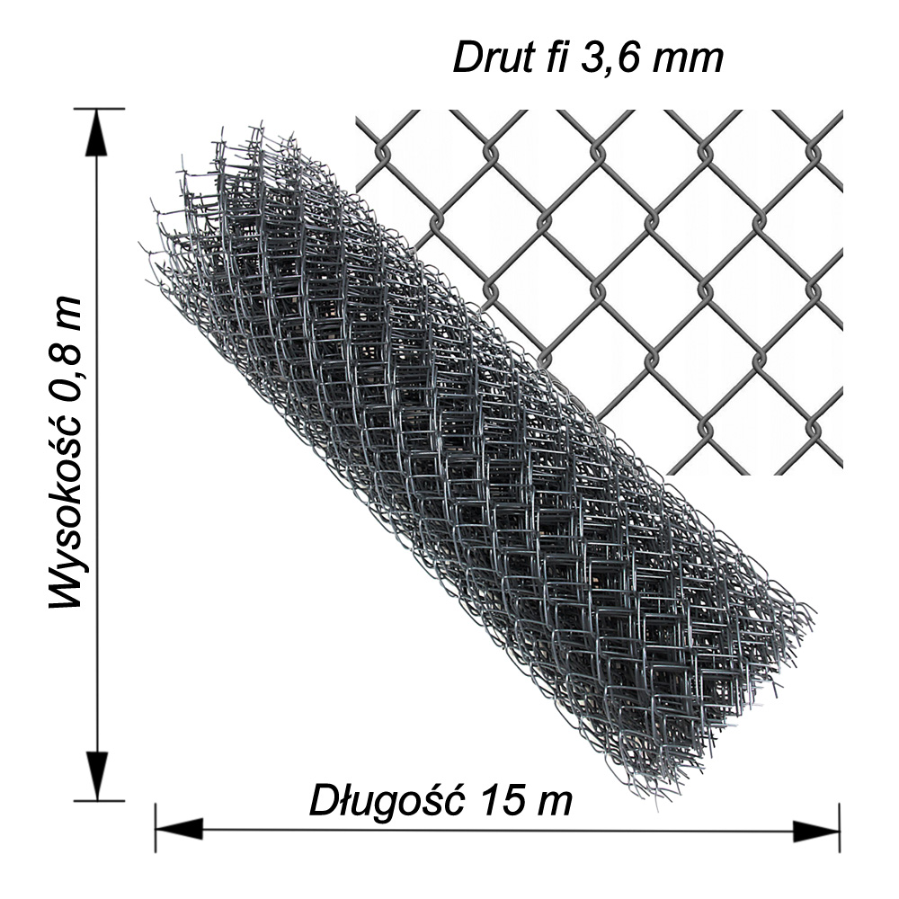 siatka ogrodzeniowa grafitowa drut3.6mm wys0,8m dł15m