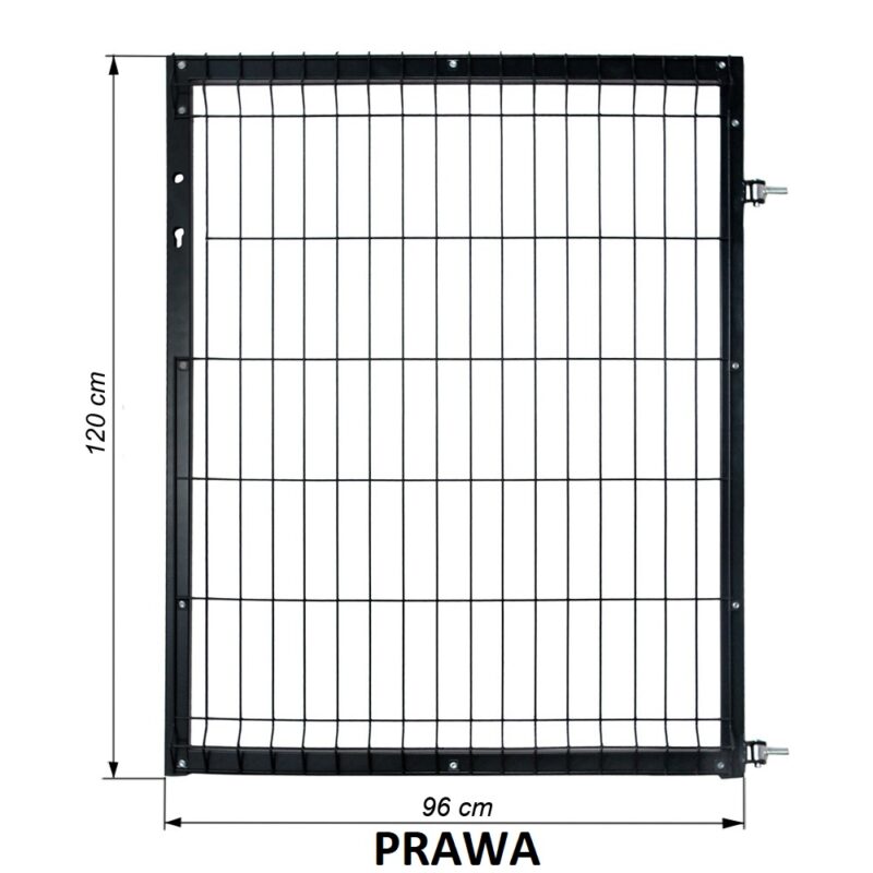 Furtka 3D H 1,2 m Czarna ral 9005 Prawa wymiary opis