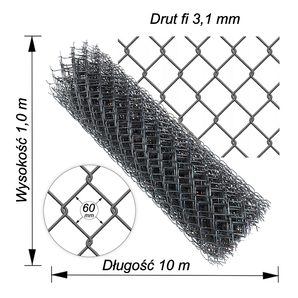 siatka ogrodzeniowa grafitowa drut3.1mm wys1,0m dł10m