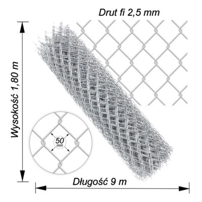 siatka ocynk drut2,5mm wys1,80m dł9m