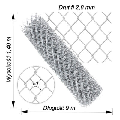 siatka ocynk drut2,8mm wys1,4m dł9m