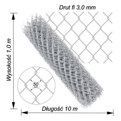 siatka ocynk drut3,0mm wys1,0m dł10m