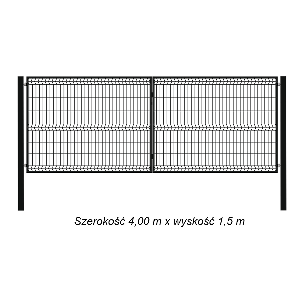 brama panelowa 3D Czana RAL 9005 Wysokość 1,50 m x Szerokosc 4,0 m KOMPLET