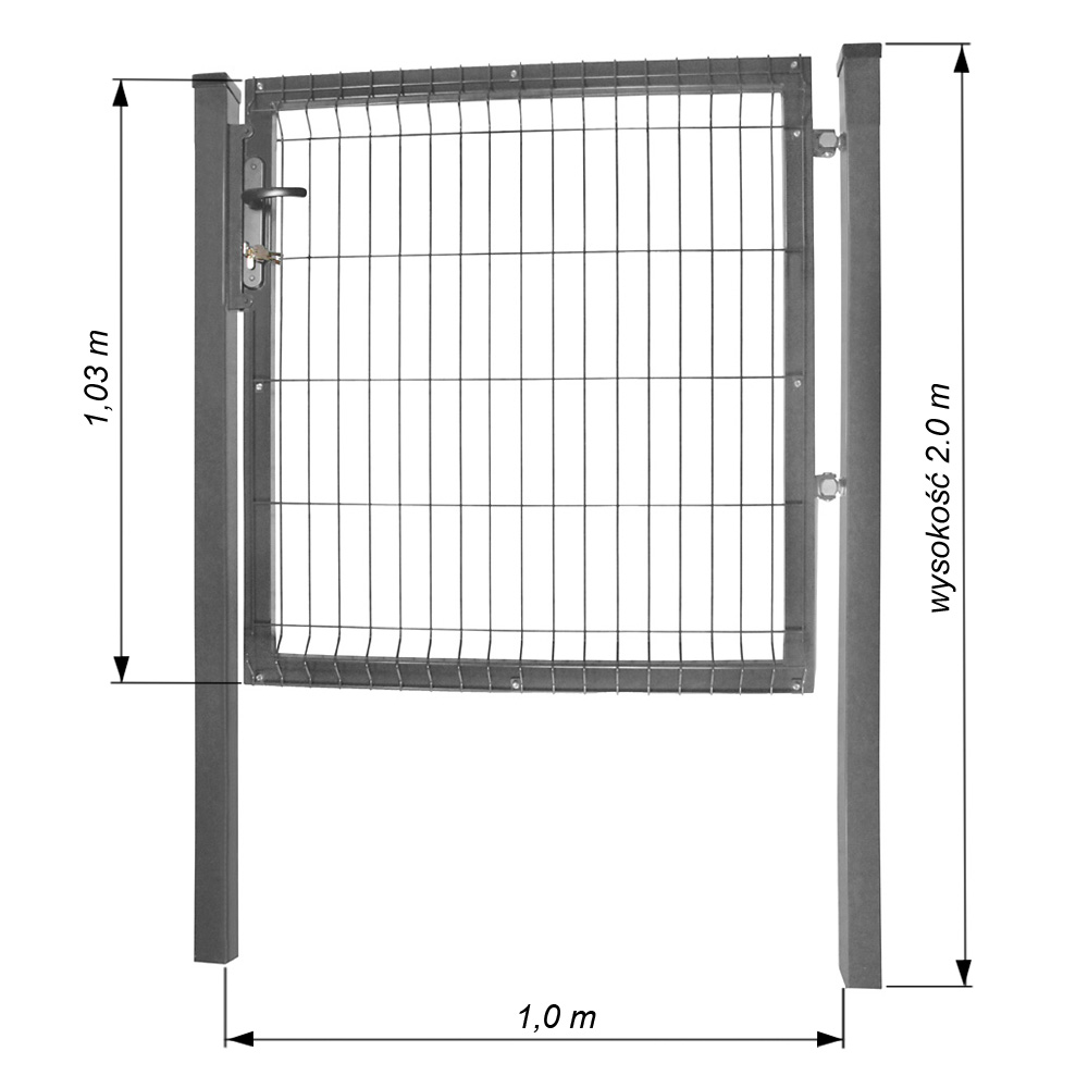 Komplet Furtka 3D H 1,03 m Grafit ral 7016 Prawa wymiary