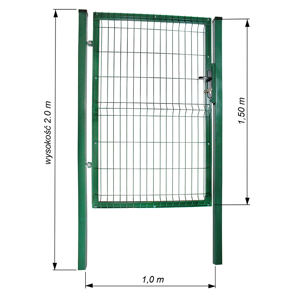 Komplet Furtka 3D H 1,5 m Zielona ral 6005 Lewa wymiary