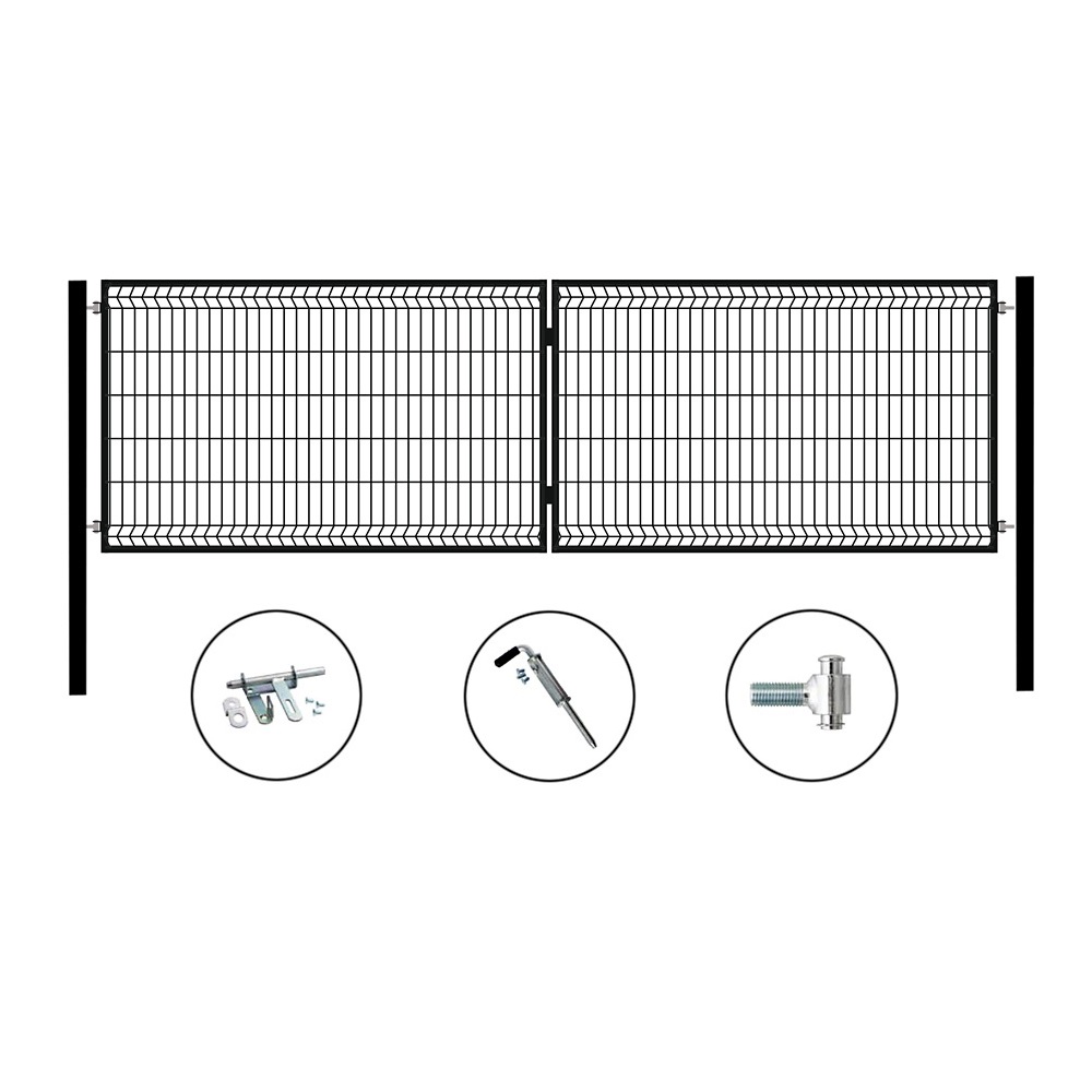 brama panelowa 3D Czana RAL 9005 Wysokość 1,20 m x Szerokosc 4,0 m KOMPLET akcesoria