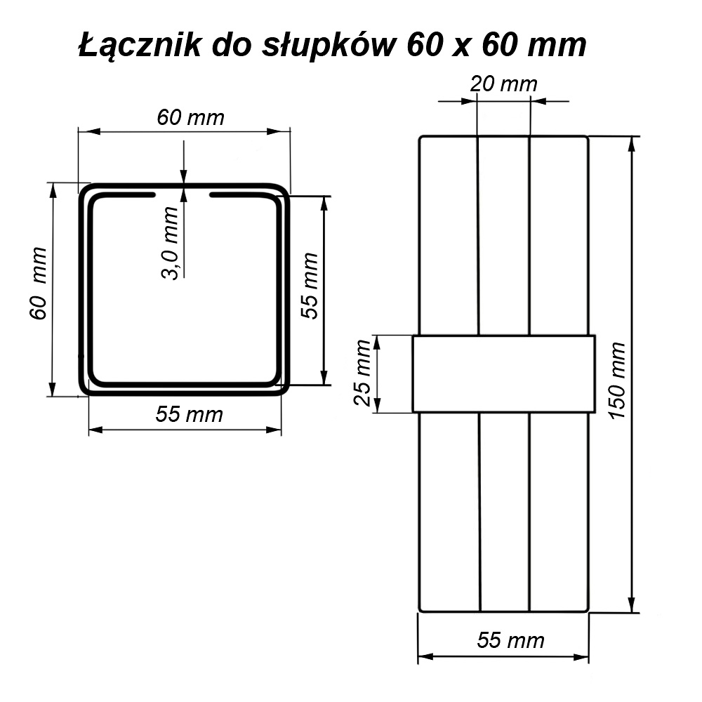 łącznik 60x60 rysunek wymiary