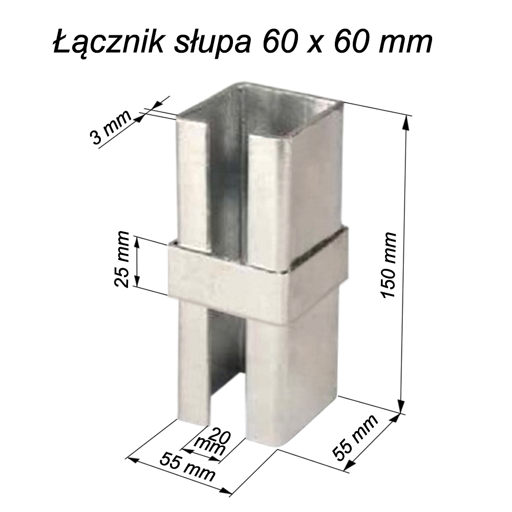 łącznik słupa kwadrat z ogranicznikiem ocynkowany wymiary